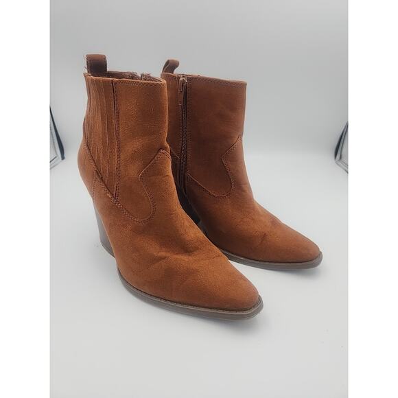 Arula Womens Rust Suede Ankle Boots Size 7W Block Heel Side Zip, Pre-Owned EUC - Picture 3 of 8